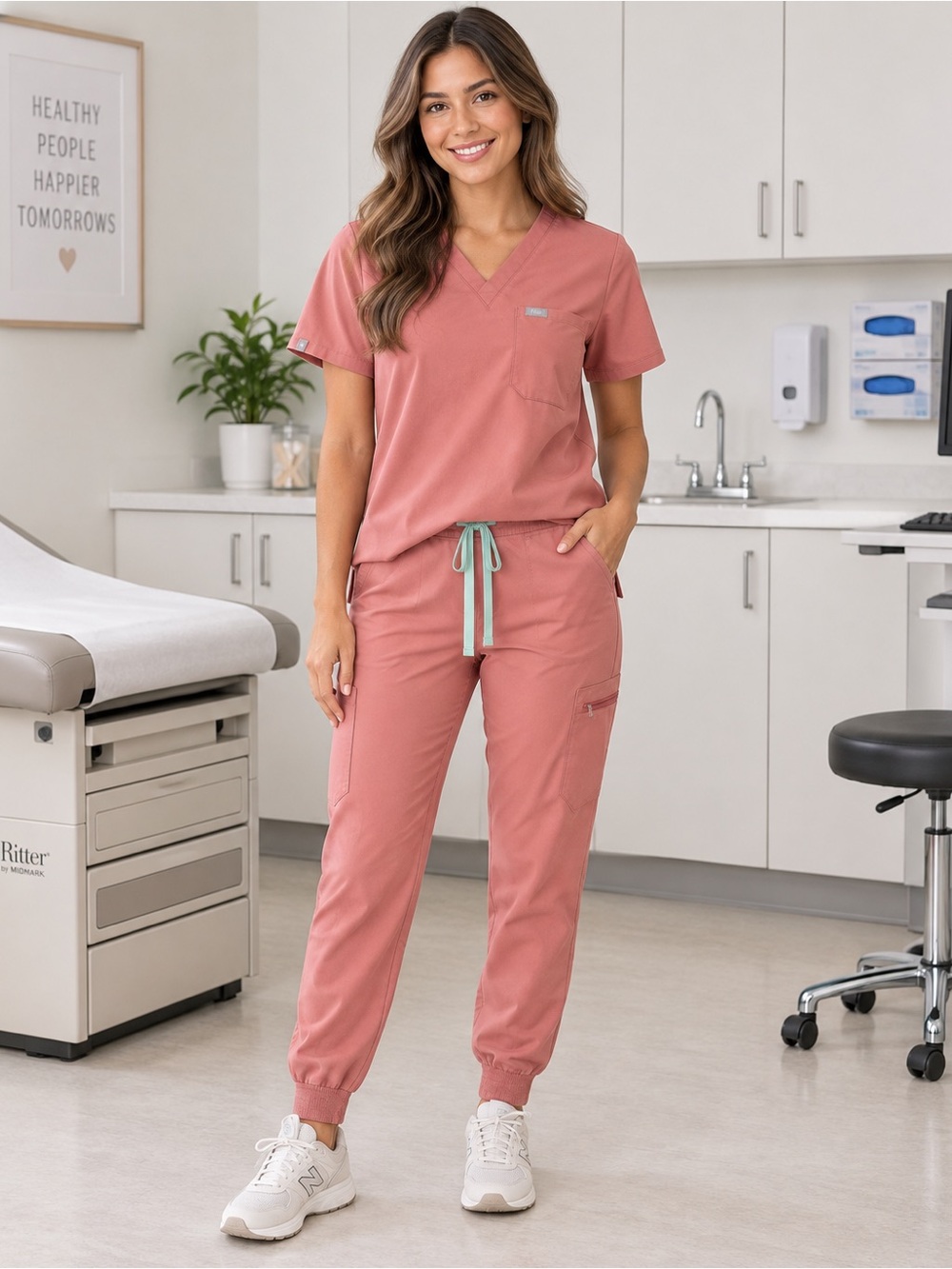 FIGS Women’s Scrub Set Size Large Dusty Rose Catarina Top Zamora Jogger Pants